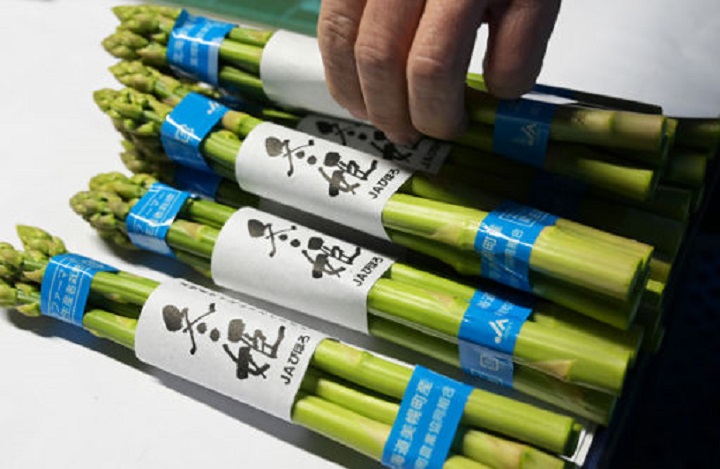 長さ24センチに切りそろえられ、「冬姫」ブランドとして出荷されるアスパラガス