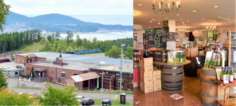 北海道ワインの建物外観と北海道ワインの売店内部