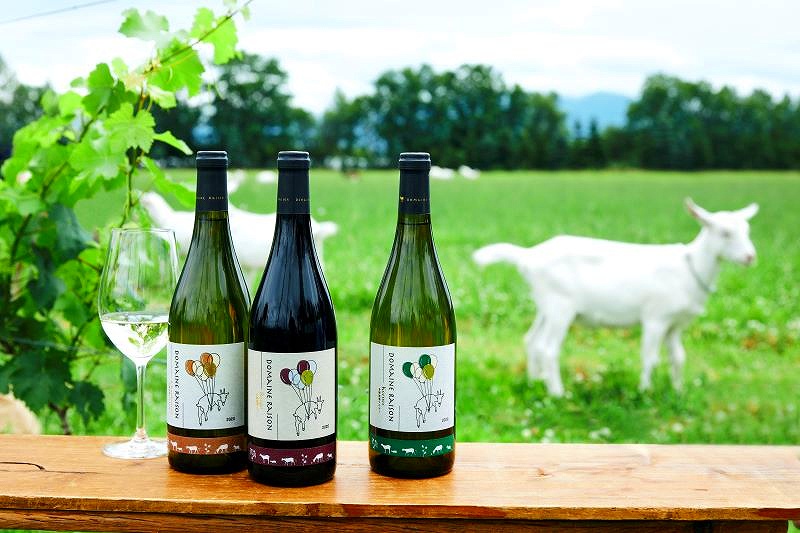 ドメーヌレゾンのワインボトルには、「サスティナブル」の象徴としてヤギの絵が描かれたドメーヌレゾンのワインボトル