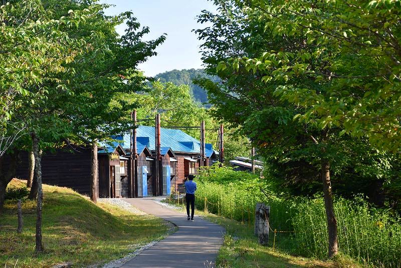 幸福（しあわせ）の黄色いハンカチ想（おも）い出ひろばの長屋まで伸びる小道