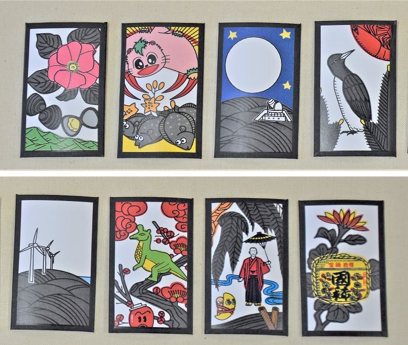 留萌管内8市町村の名物を盛り込んだオリジナル花札の絵柄