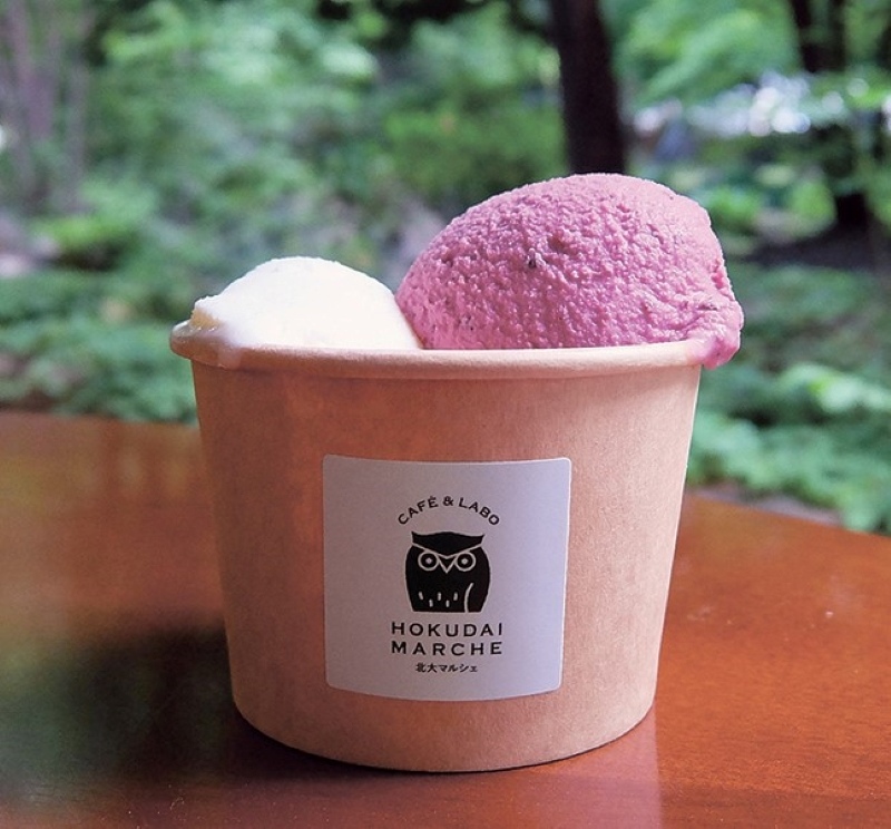 北大果樹園でスタッフが収穫した果実のジェラート(500円～)