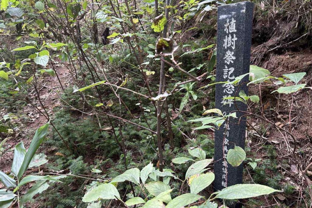 植樹したことを示す記念碑