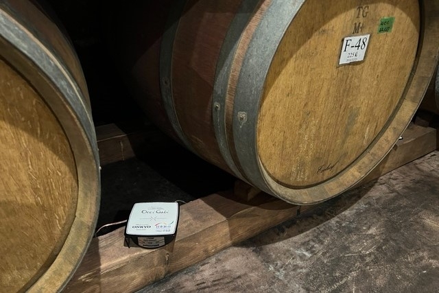 OCCI GABIワイナリーで熟成中のワインの樽にモーツァルトを聴かせる加振器