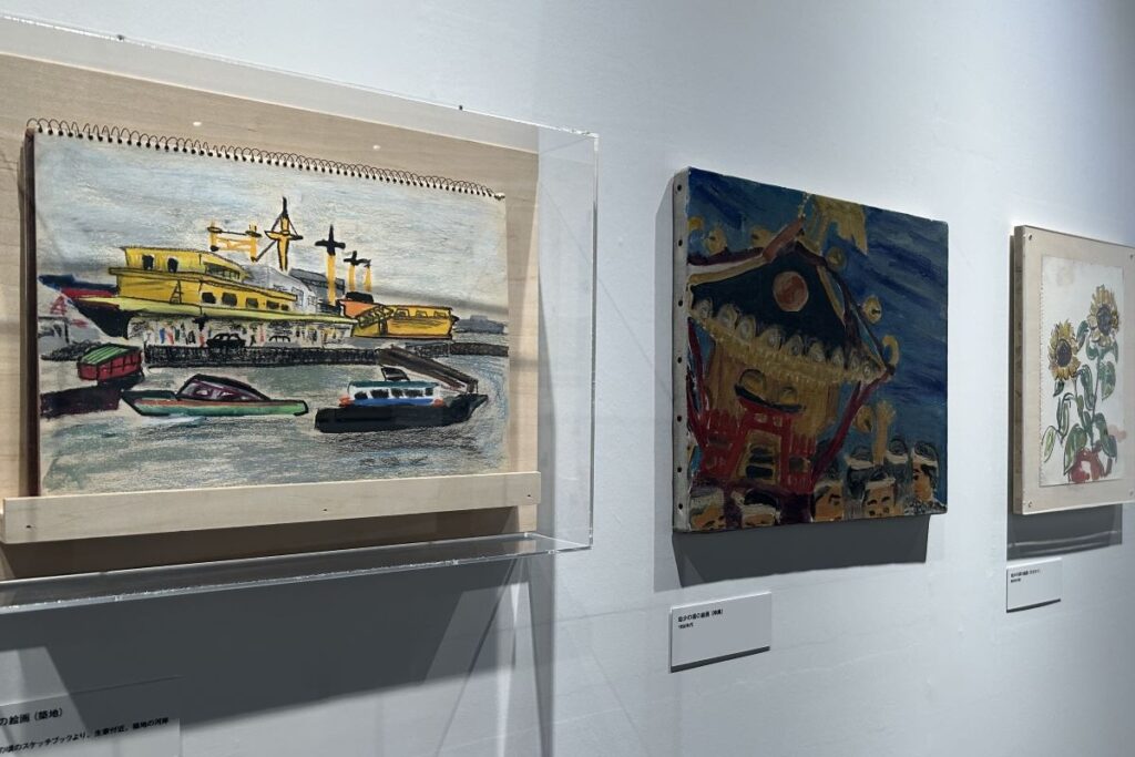 幼少期の原田治の絵。左は小学校3~4年生ころの作品